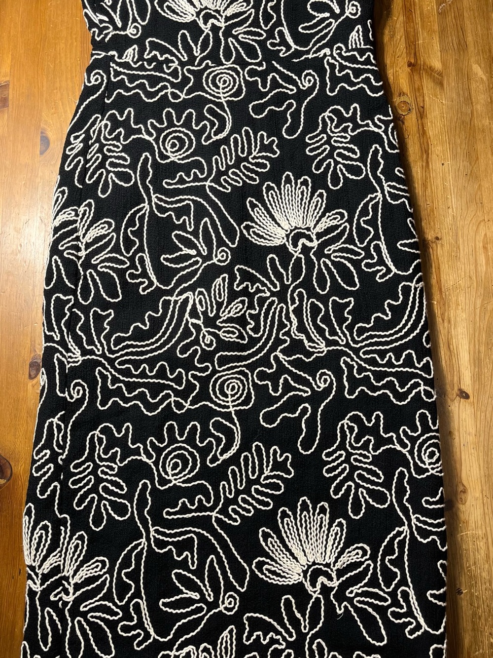 LOFT Black Strapless dress with Cream Floral Embroidery